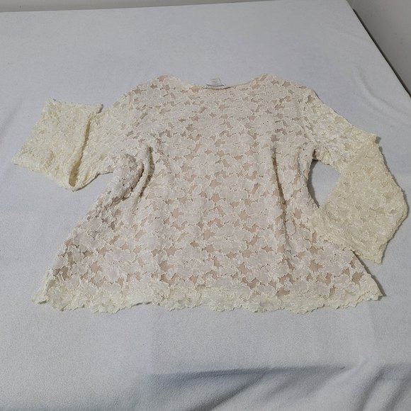 XXL Coldwater Creek Long Sleeve beige cream mesh lace embroidered floral plus - Picture 3 of 7